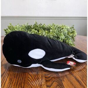 TY Pillow Pal Tide Whale 1997 Plush Toy Black White 14" Lovey Stuffed Animal